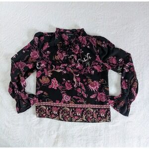 INC‎ Long Balloon Sleeve Blouse Women's Sz Med Floral Whimsigoth Dark Romantic